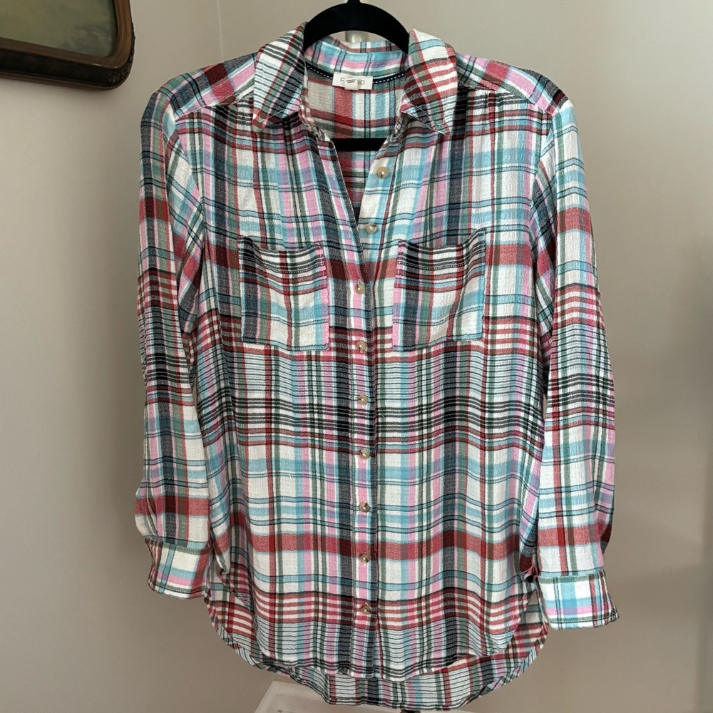 Anthropologie Pilcro The Hadley Relaxed Plaid Buttondown Shirt Size XXS